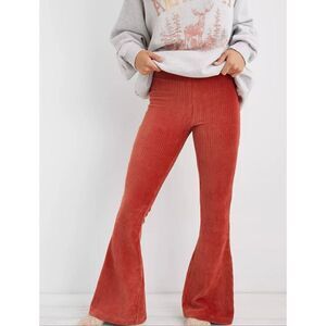 Aerie Small Regular Groove-On Velour High Waisted Flare Pant red Y2K style